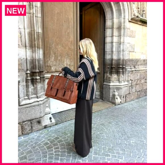 Large Leather Messenger Bag Convertible Backpack Laptop Briefcase Multi Pocket - Picture 4 of 8